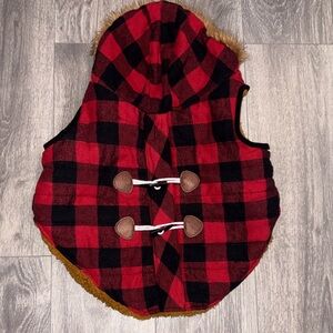 Red and Black Plaid Hooded Vest